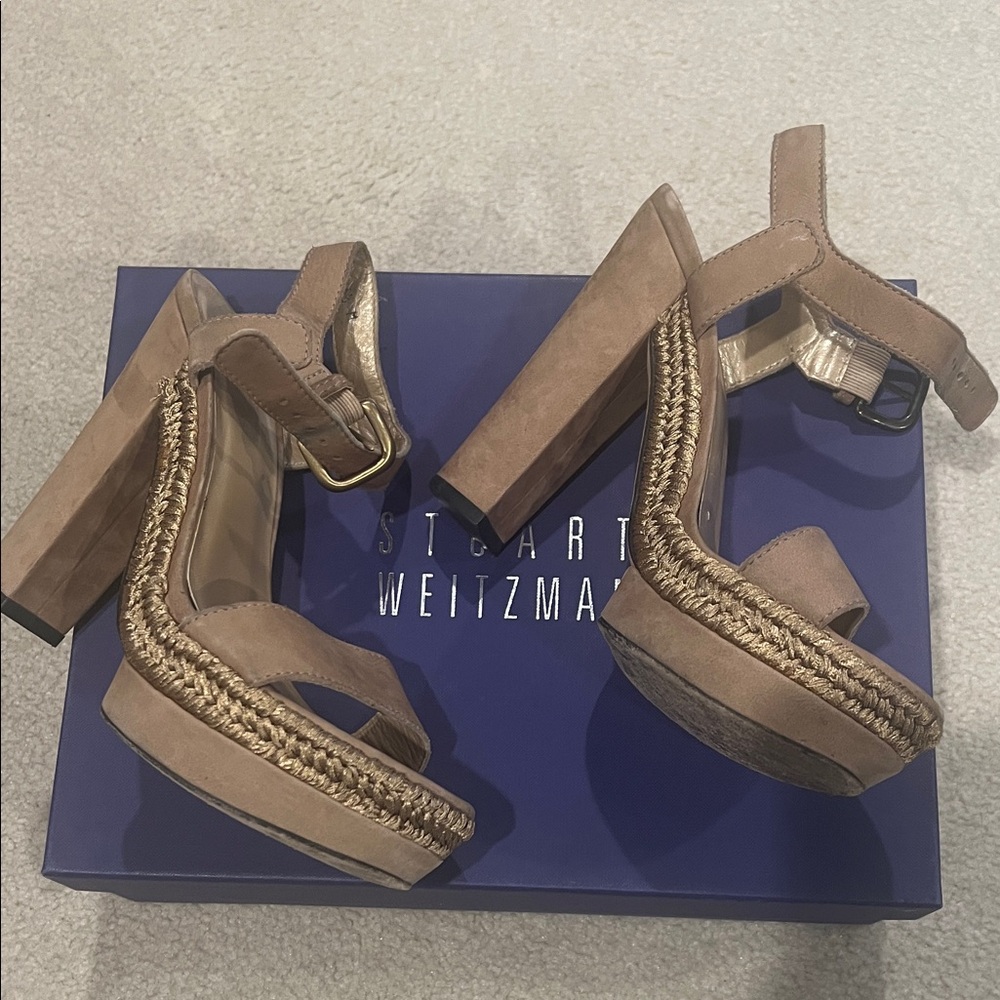 Stuart Weitzman Tan Leather Wedges platstrutting in used beloved condition